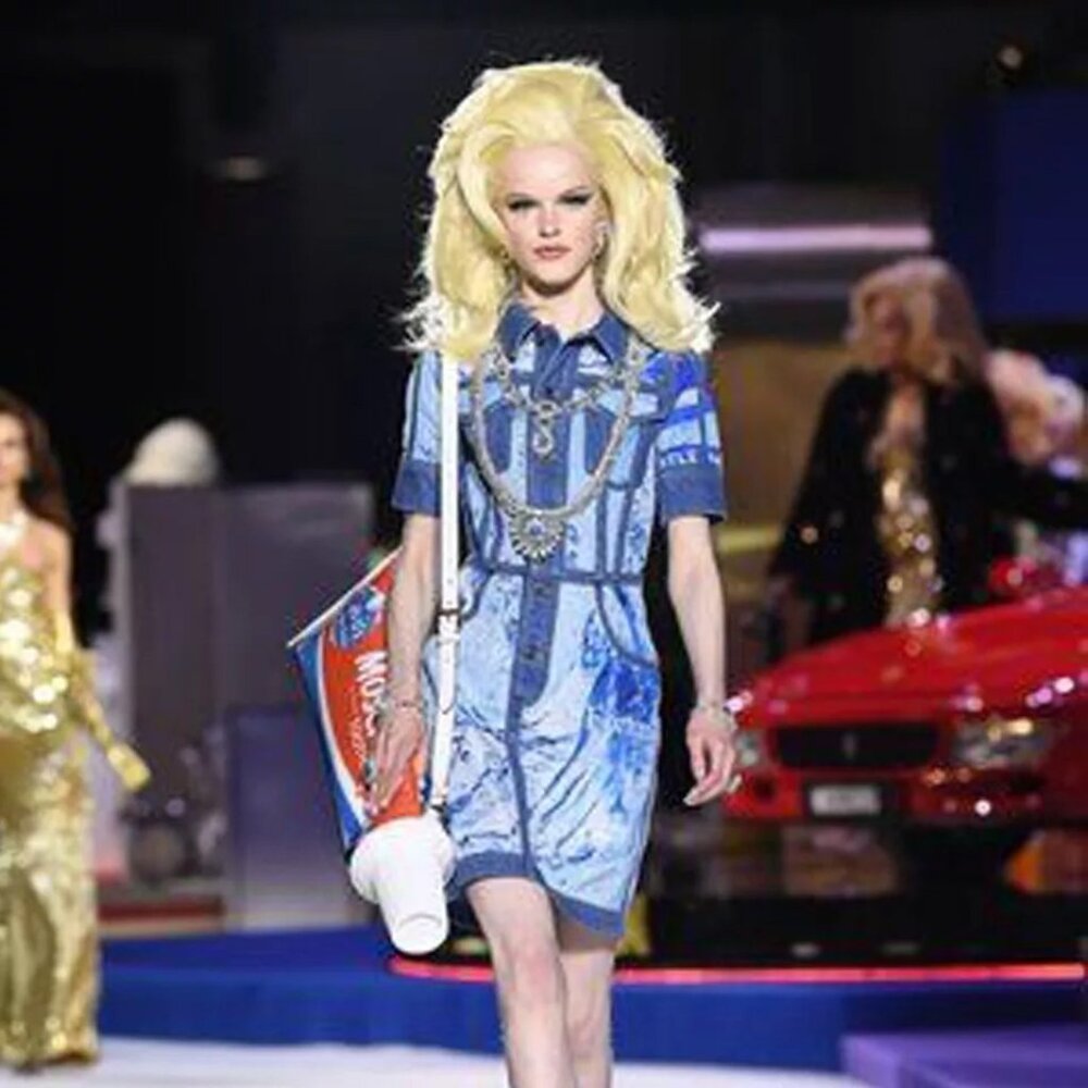 MOSCHINO COUTURE 2019 Fall Runway Collection Denim Water Dress US 8 IT42 NWT